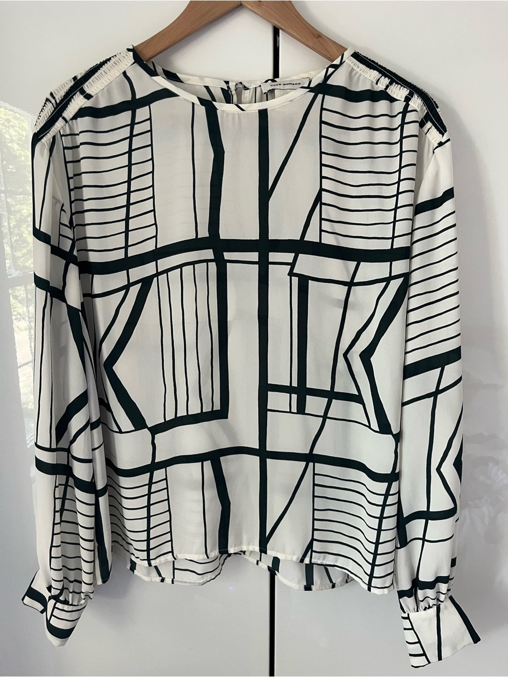 Club Monaco Women's Geometric Grid Long-Sleeve Blouse - cream/dark green
